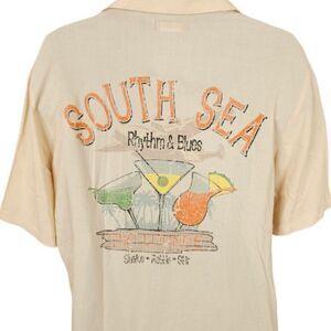 Tiki Lounge Camp Shirt Mens Size Medium Beige South Sea Rhythm & Blues